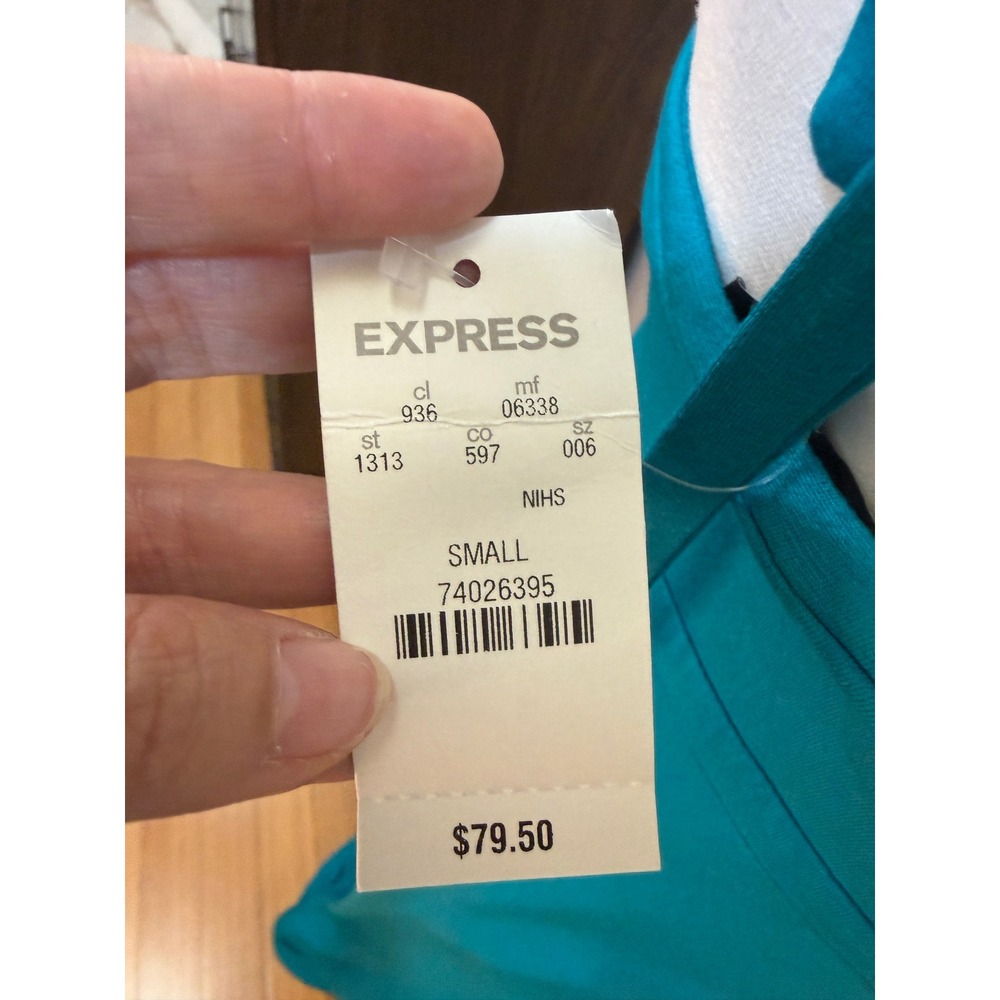 Express Halter Maxi Dress S Teal Blue Empire Waist Jersey Knit NWT Beach Cruise - Picture 9 of 10